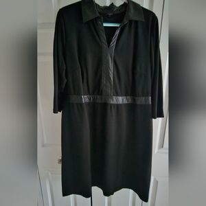 Talbots Black Long Sleeve Dress with Leather Accents